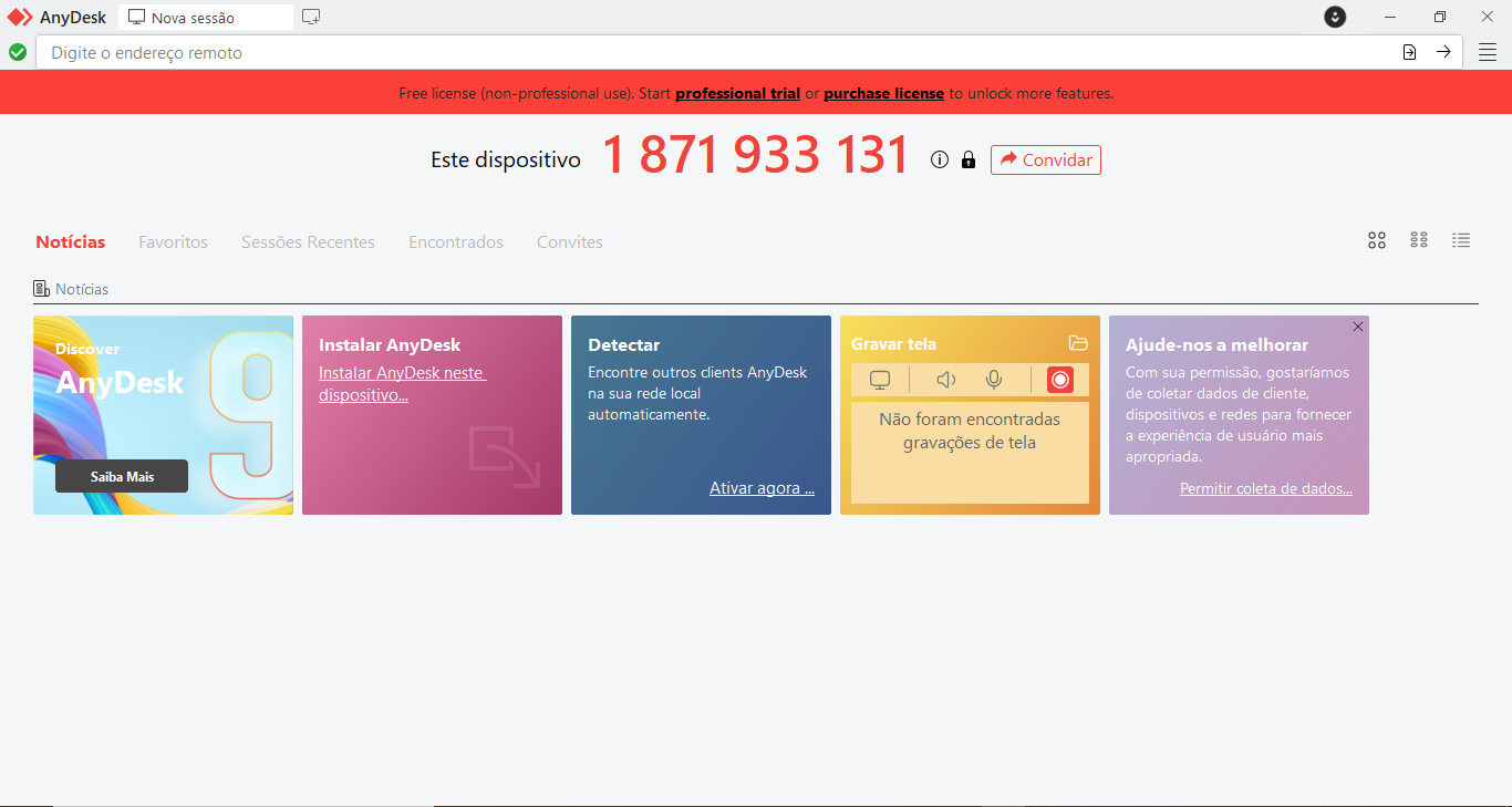 Tela do AnyDesk com o ID desta máquina em destaque